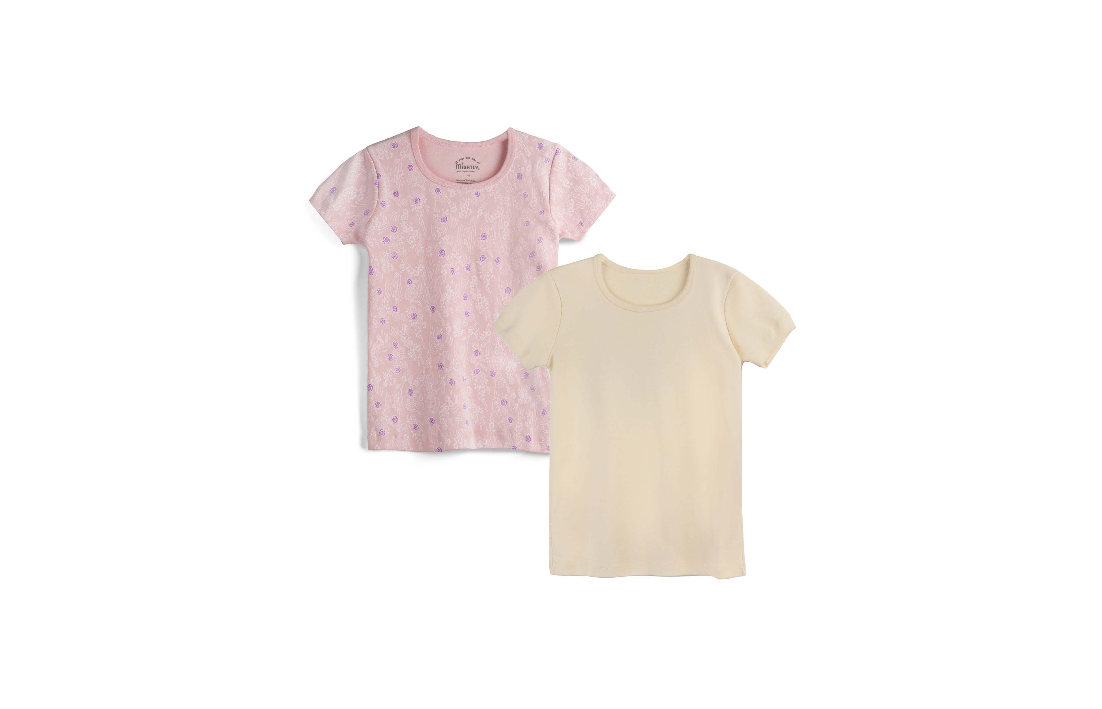 Mightly Toddler Girls' 2T-5T Organic Cotton Rib-Knit Scoop Neck T-Shirt, 2-Pack