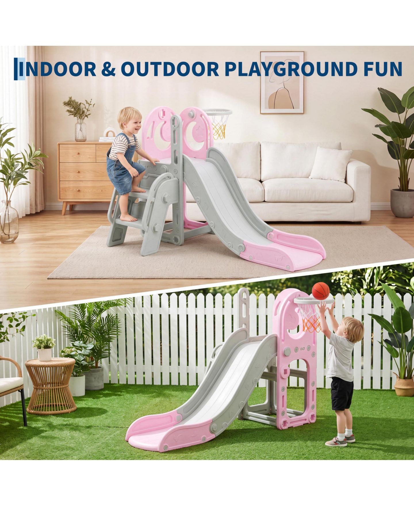 Детская игрушка homfan 59 in. Slide with Basketball Hoop and Climber, 1–6 лет — фото 7