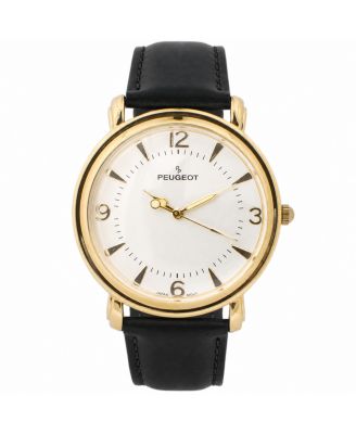 Mens 38mm Gold Retro Design with Black Calf Skin Leather Strap watch