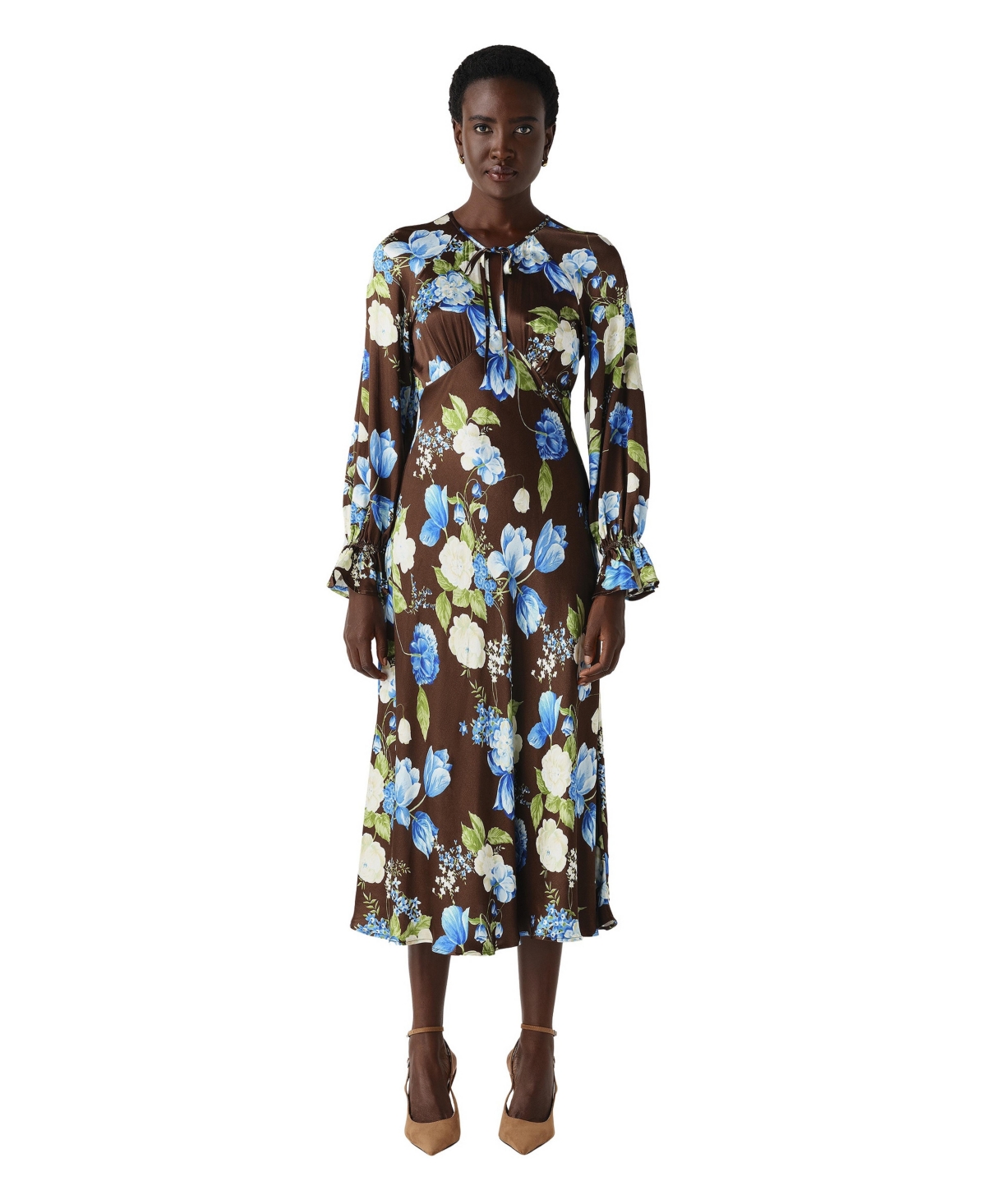Ghost London Women's Charlotte Floral-Print Satin Midi Dress - Brown floral