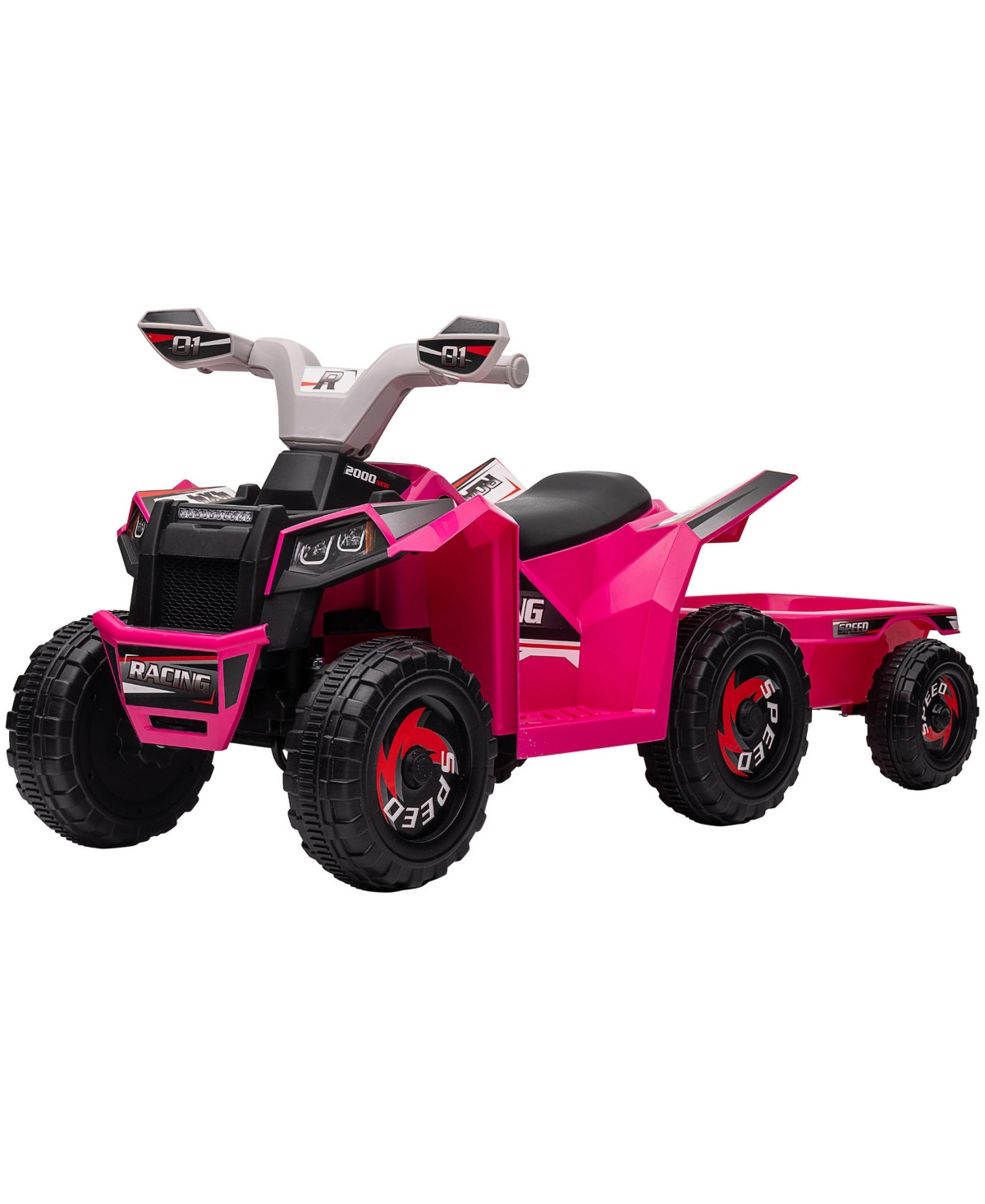 Glintex 6V Kids Electric Atv Quad with Back Cargo Trailer & Foot Pedal Drive, 55 lbs Capacity, Ages 18â36 Months - Pink