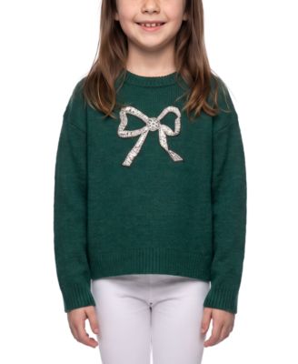Girls' 7-16 Embroidered-Bow Crewneck Long-Sleeve Sweater