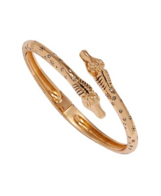 Horse Hinged Cuff Clear Crystal Gold-Tone and Silver-Tone Bracelet