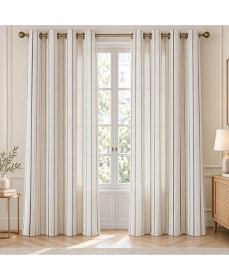 Linen Blend Geometric Striped Light Filtering Curtains Pair