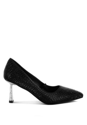 Benjamins Rhinestone-Embellished Pointed-Toe Faux Leather Pumps