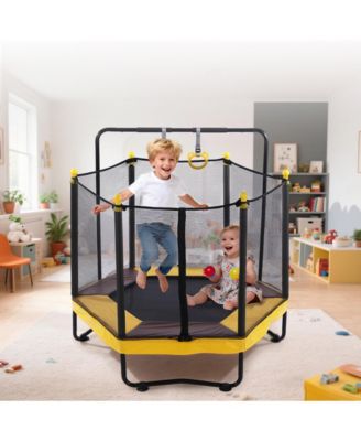 54-Inch Metal Trampoline with Enclosure, Basketball Hoop, Rings and Play Balls, Ages 1-8