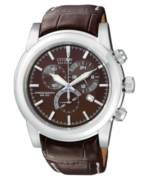 Citizen Men's Chronograph Eco-Drive Brown Leather Strap Watch 41mm AT0550-11X