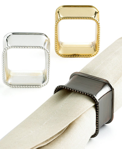 Excel Sophisticated Square Metal Napkin Rings, Set of 4