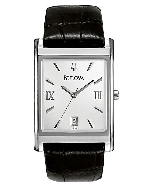Bulova Men's Black Leather Strap Watch 45mm 96B107 & Reviews All Fine