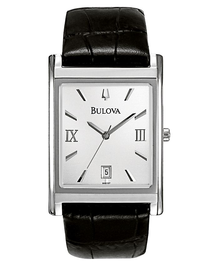 Bulova - Men's Black Leather Strap Watch 45mm 96B107