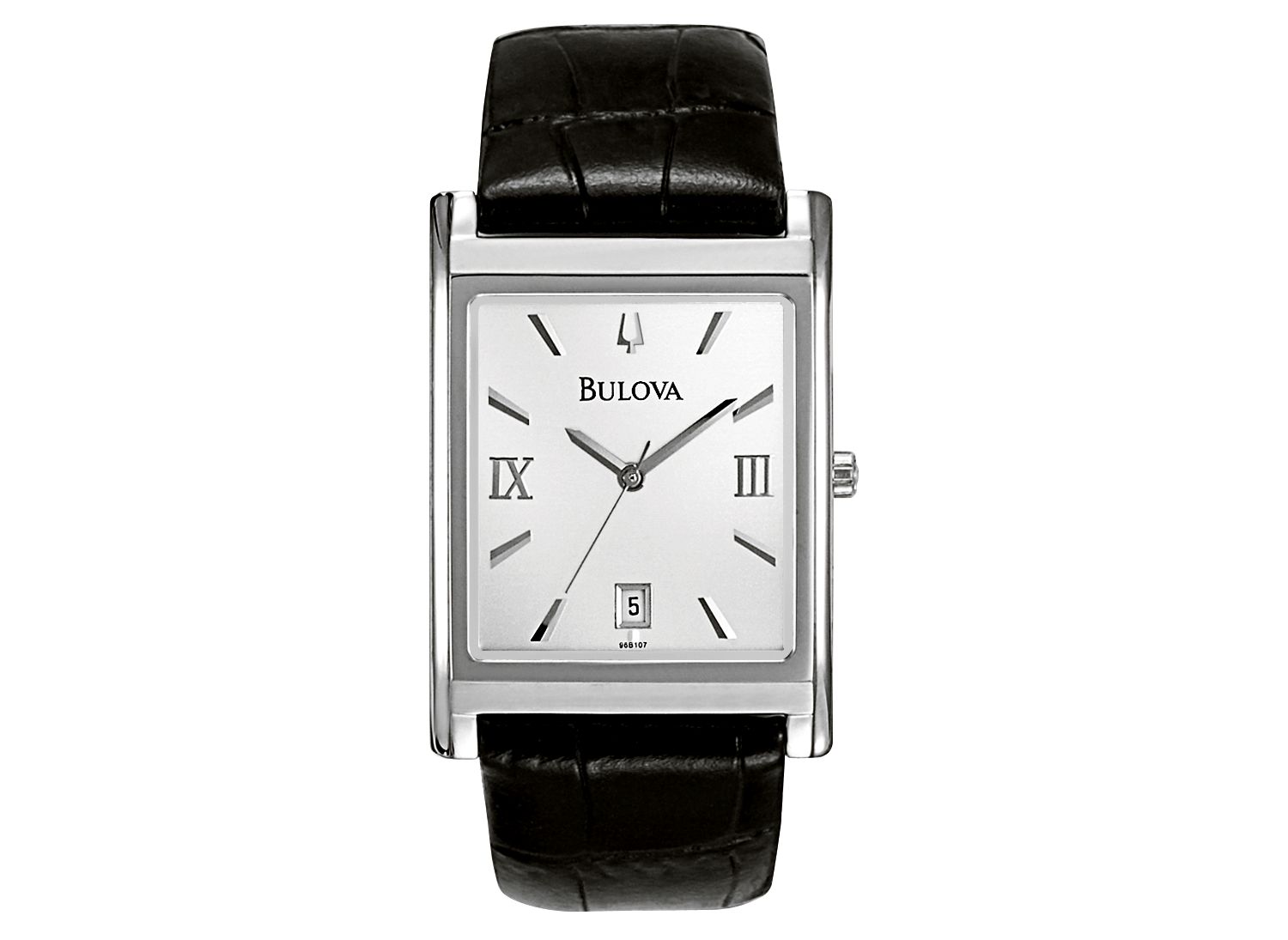 Men's Black Leather Strap Watch 45mm 96B107