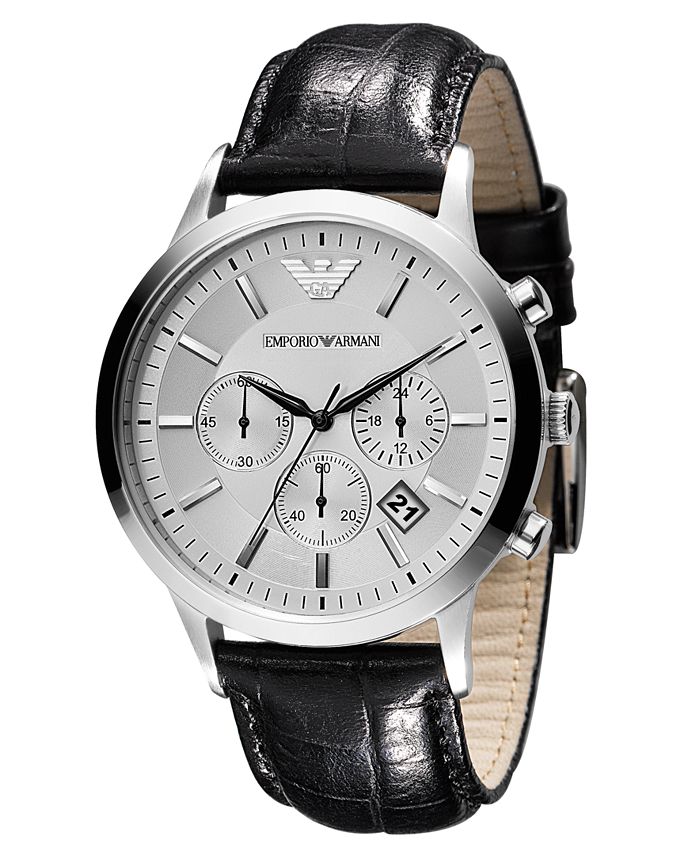 Emporio Armani Watch, Men's Chronograph Black Leather Strap AR2432 - Macy's