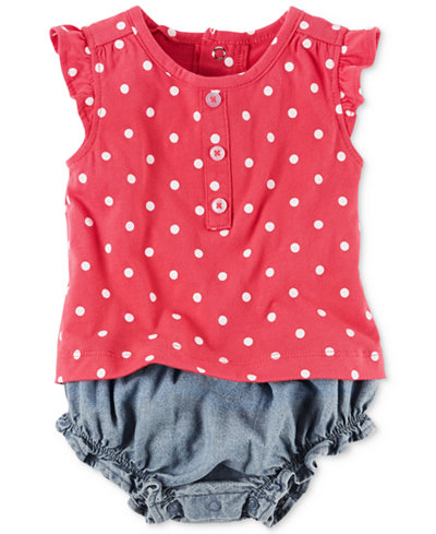 Carter's Layered-Look Dots & Chambray Romper, Baby Girls (0-24 months)