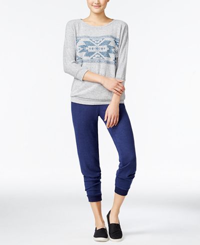 Hippie Rose Juniors' Graphic Top & Super-Soft Jogger Pants