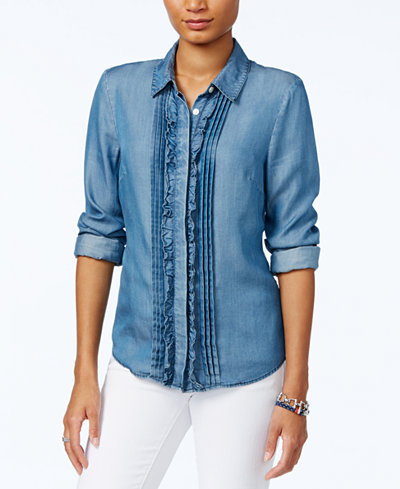 Tommy Hilfiger Chambray Ruffled Shirt, Only at Macy's