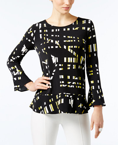 Alfani Printed Flounce-Hem Top, Only at Macy's