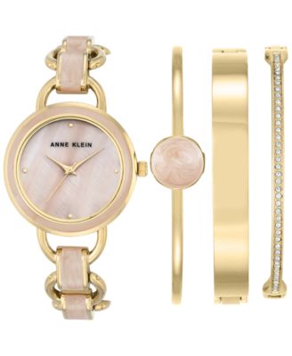 Anne Klein - Women's Gold-Tone and Pink Marble Enamel Bracelet Watch & Bracelets Set 34mm AK-2750LPST