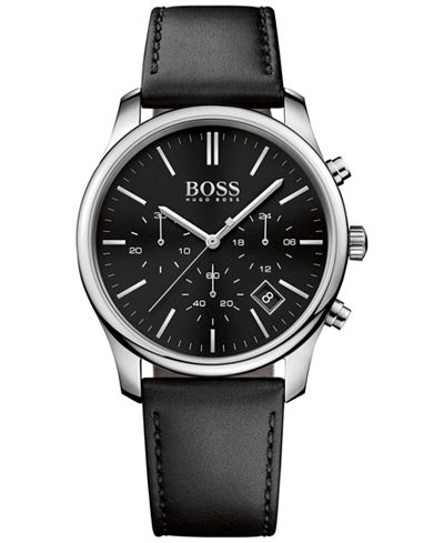 BOSS Hugo Boss Men's Chronograph Time One Black Leather Strap Watch 42mm 1513430