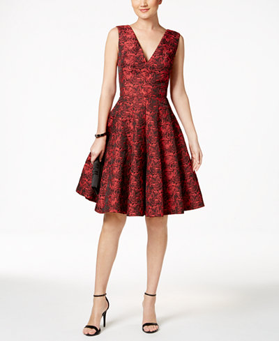 Betsey Johnson Floral Jacquard Fit & Flare Dress