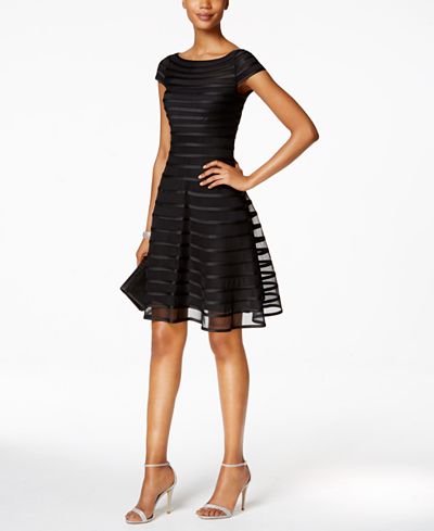Betsy & Adam Petite Illusion-Striped A-Line Dress