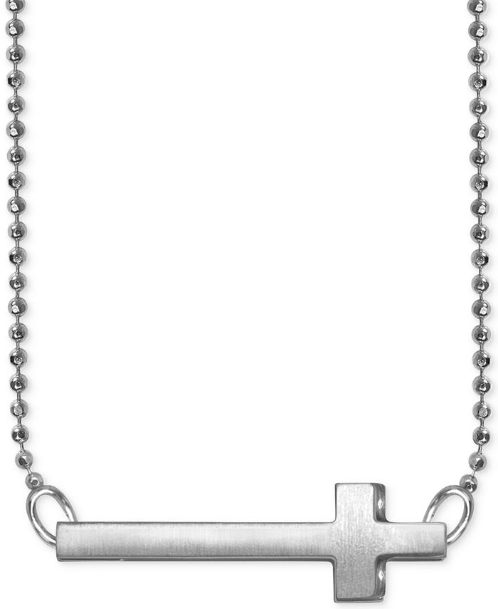 Alex Woo - Side Cross Beaded Pendant Necklace in Sterling Silver