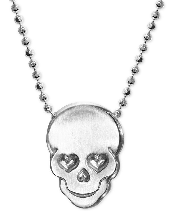 Alex Woo - Love Skull Beaded Pendant Necklace in Sterling Silver