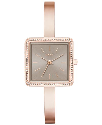 DKNY Women's Stonewall Rose Gold-Tone Stainless Steel Half-Bangle Bracelet Watch 24mm NY2559