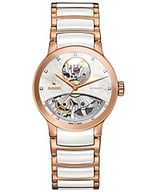 Women's Swiss Automatic Centrix Diamond Accent Rose Gold-Tone PVD Stainless Steel and White Ceramic Bracelet Watch 33mm R30248902