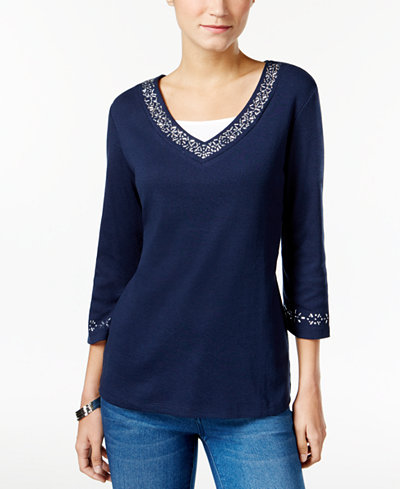 Karen Scott Embellished Layered-Look Top, Only at Macy's
