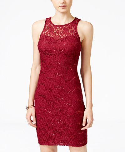 Sequin Hearts Juniors  Sequin Lace Lattice Back Bodycon  