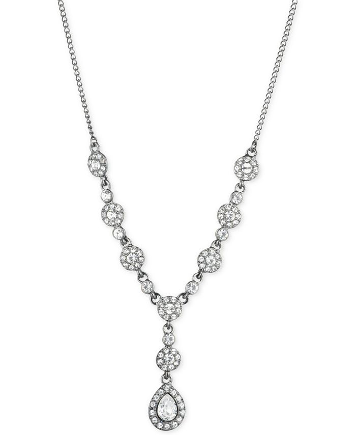 Givenchy Hematite-Tone Multi-Crystal and Pavé Lariat Necklace - Macy's