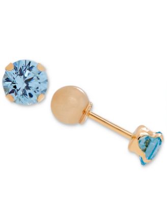 Children's Cubic Zirconia Birthstone Reversible Earrings in 14k Gold