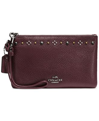 COACH Boxed Daisy Rivets Small Wristlet in Pebble Leather - Handbags