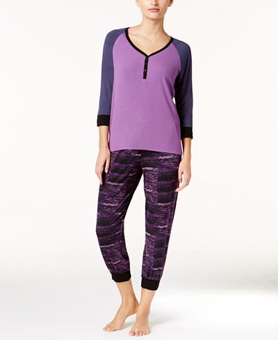 DKNY Resort Colorblocked Lounge Top & Cropped Jogger Lounge Pants Sleep Separates