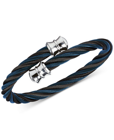 Charriol Twisted Cable Bypass Bracelet in Black and Dark Blue and Black PVD Gunmetal Stainless Steel