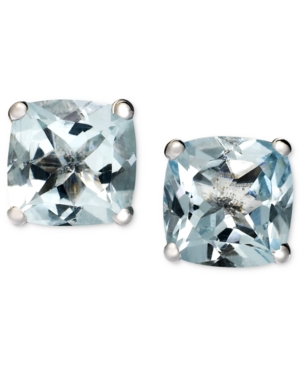 image of 14k White Gold Earrings, Aquamarine Cushion Studs (1-5/8 ct. t.w.)