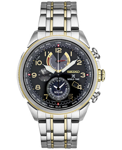 Seiko Men's Solar Chronograph Prospex World Time Stainless Steel Bracelet Watch 42mm SSC508