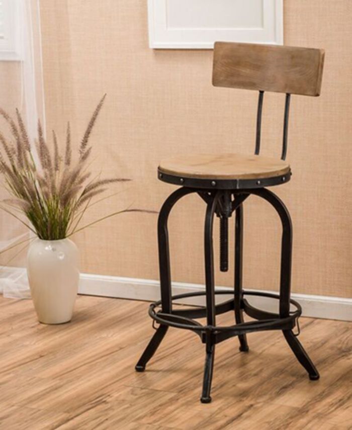 Noble House - Kalber Naturally Antique Wood Barstool, Direct Ship