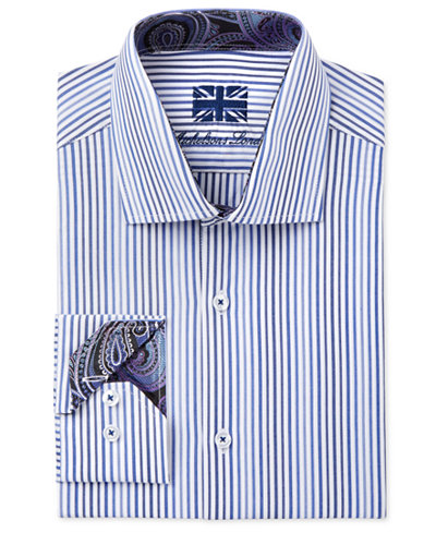 Michelsons Of London Men's Fitted Blue Fancy Stripe Dress Shirt