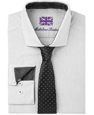 Michelsons Men's Slim-Fit White/Black Dobby Dress Shirt