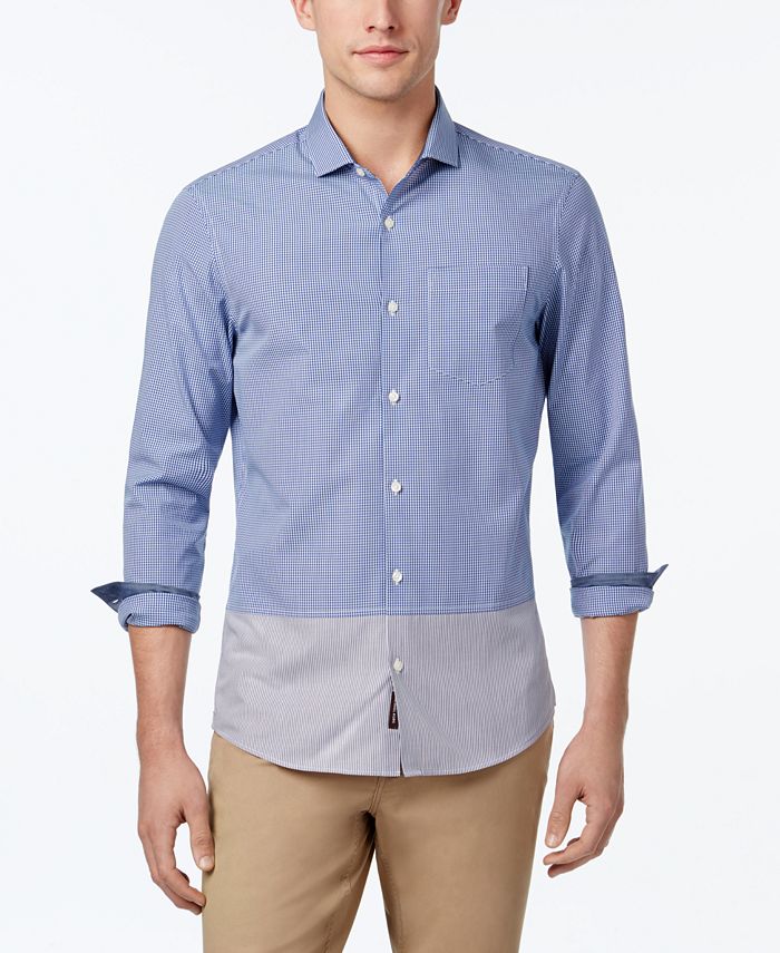 Michael Kors Men's Colorblocked Check Stripe Shirt - Macy's