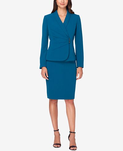 Tahari ASL Ruched Asymmetrical Skirt Suit