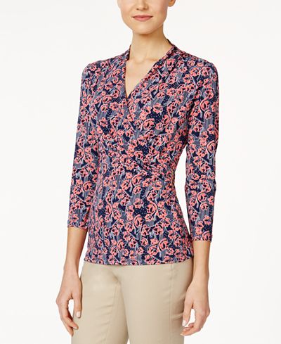 Charter Club Printed Crossover Top, Only at Macy's