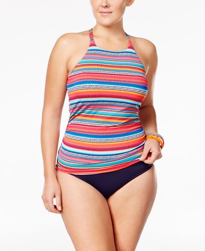 Anne Cole Plus Size High-Neck Tankini & High-Waist Bottoms