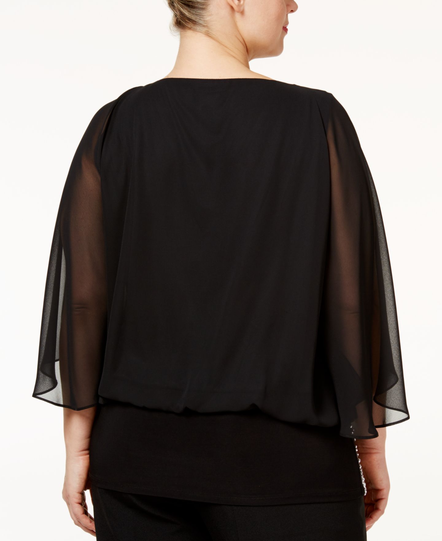 Женская блузка MSK Plus Size Embellished Chiffon Blouse, цвет: Чёрный — фото 2