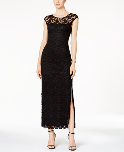 Connected Lace Illusion Slit Gown