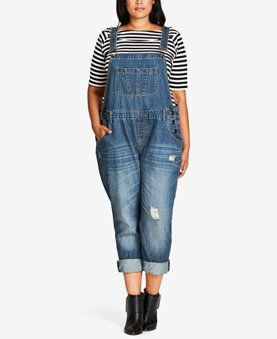 City Chic Trendy Plus Size Ripped Overalls