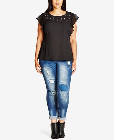 City Chic Trendy Plus Size Patched Jeans