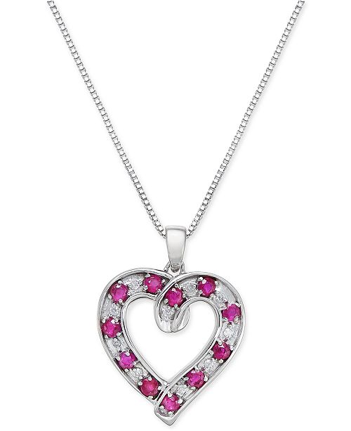 Macy&#39;s Ruby (1-1/10 ct. t.w.) and Diamond (1/10 ct. t.w.) Heart Pendant Necklace in Sterling ...