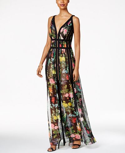 Tadashi Shoji Floral-Print A-Line Gown